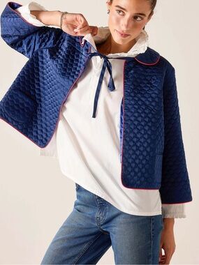Mersea x Selma Blair Navy Quilted Cropped Jacket with Red Piping